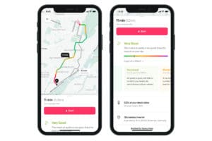 Alternativer Streckenvorschlag mit besserer Luftqualität bei der Navigation mit der App von Cowboy